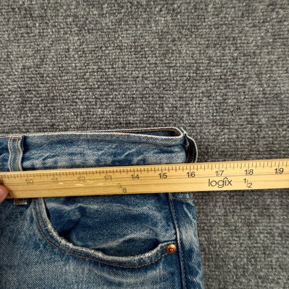 Levis Premium 501s Jeans Blue Denim Distressed Button Fly Women Straight Crop - Picture 14 of 16